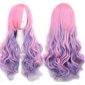 economico Parrucche da festa-parrucca cos parrucca 80 cm capelli ricci lunghi capelli ricci multicolori in seta ad alta temperatura parrucche anime di halloween