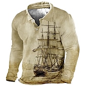 preiswerte Vintage-Poloshirt für Herren-Herren Nautisch Poloshirts Golfshirt Langarm Polo-Shirts Hemden mit Kragen Vintage Lässig Urlaubskleidung Bootskleidung Party-Outfits Knöpfe 3D-Druck Rote Königsblau Blau