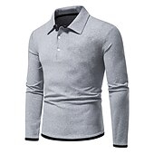cheap Men&#039;s Classic Polo-Men&#039;s Polo Shirt Golf Shirt Casual Daily Classic Collar Button Down Collar Long Sleeve Casual Color Block Button Front Spring &amp; Summer Regular Fit Black White Navy Blue Light Grey Polo Shirt