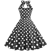 baratos Conjuntos-Anos 50 Retro Vintage Rockabilly Vestido swing Vestido Flare Bolinhas Fantasia Mulheres Festa / Noite Festa de Solteira Adulto Vestido Bandana Vestidos de baile