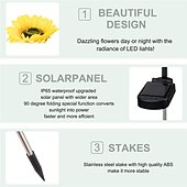 cheap Landscape Lights-Solar Sunflower Lights, IP65 Waterproof LED with 3 Sunflowers Solar Outdoor Garden Lights for Outdoor Patio &amp; Lawn Decoration 1/2pcs