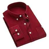cheap Men's Button Up Shirts-Men's Dress Shirt Button Down Shirt Collared Shirt Corduroy Shirt Plain Party Hiking Blue Wine Sea Blue Black Long Sleeve Turndown Winter Clothing Apparel Warm