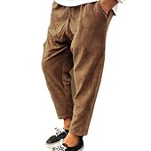 cheap Slim-Men&#039;s Corduroy Pants Winter Pants Trousers Cropped Pants Casual Pants Drawstring Elastic Waist Straight Leg Solid Color Comfort Warm Casual Daily Streetwear Sports Fashion Loose Fit Black Blue