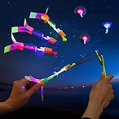 cheap Beach &amp; Outdoor Toys-10pcs Amazing Led Light Arrow Rocket Helicopter Flying Toy Party Fun Gift Elastic Slingshot Flying Copters Birthdays Outdoor Game for Children Kidsfor Gift for Boy&amp;Girls