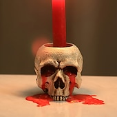 お買い得  ハロウィンの吊るし飾りとテーブルトップ装飾-ハロウィーンの頭蓋骨樹脂キャンドルホルダー - スケルトンキャンドルスティックハロウィーンデコレーション（キャンドルは含まれません）