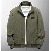 お買い得  メンズジャケット＆コート-男性用 冬物ジャケット コーデュロイジャケット 冬物コート シェルパジャケット 日常着 カジュアル／普段着 保温 防風 刺繍 秋 冬 純色 シック・モダン カジュアル 普段着 折襟 レギュラー ブラック カーキ色 アーミーグリーン グレー ジャケット