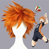 cheap Anime Wigs-Hinata Shoyo Wigs Luca Curly Short Dark Brown Cosplay Wigs Heat Resistant Synthetic Hair Wig Halloween Wigs