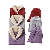 cheap Women&#039;s Sleepwear-Women&#039;s Pajamas Pjs Sets 2 Pieces Pure Color Fashion Plush Comfort Home Vacation Fleece V Wire Long Sleeve Pullover Pant Elastic Waist Fall Winter Home Outfits