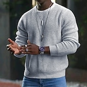 billiga tröja för män-Herr Tröja Pullover tröja Ribbad Virkad Sticka Beskuren Stickat Ensfärgat Rund hals Stylish Grundläggande Utomhus Dagligen Kläder Höst Vinter Svart Vit S M L