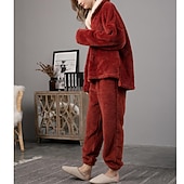 cheap Women&#039;s Sleepwear-Women&#039;s Pajamas Pjs Sets 2 Pieces Pure Color Fashion Plush Comfort Home Vacation Fleece V Wire Long Sleeve Pullover Pant Elastic Waist Fall Winter Home Outfits