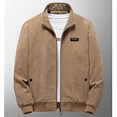 お買い得  メンズジャケット＆コート-男性用 冬物ジャケット コーデュロイジャケット 冬物コート シェルパジャケット 日常着 カジュアル／普段着 保温 防風 刺繍 秋 冬 純色 シック・モダン カジュアル 普段着 折襟 レギュラー ブラック カーキ色 アーミーグリーン グレー ジャケット