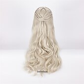 baratos Perucas de personagens de filmes-Casa do Dragão Daenerys Targaryen Peruca Longa Cacheada Dragão da Mãe Cabelo Sintético Resistente ao Calor Peruca Cap Perucas de Halloween