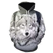 abordables Sudaderas con capucha para hombre-Hombre Lobo Estampados Sudadera Sudaderas Sudadera Con Capucha Manga Larga Sudadera con capucha Con Capucha Ropa de calle Impresión 3D Diario Deportes Negro Azul Piscina Estampado Primavera &amp; Otoño