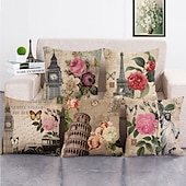 economico stile floreale e vegetale-set di 5 federe decorative per divano, divano o letto design moderno di qualità foglie floreale cotone country/finto lino copricuscino per divano divano letto