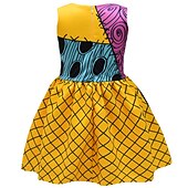 رخيصةأون أزياء تنكرية للبنات-أطفال للفتيات فستان كارتون جماجم بدون كم عطلة الهالووين كوستيوم قطن غير متماثل فستان شكل حرف A الصيف الربيع 2-8 سنوات أسود وردي بلاشيهغ