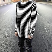 cheap Basic T shirts-Men&#039;s T Shirt Long Sleeve Shirt Long Sleeve Crew Neck Spring Fall Striped Lightweight Casual Comfortable Vacation Casual Weekend Black White Top Tee for Men