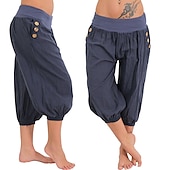levne Hladké bavlněné plátěné kalhoty-dámské kalhoty na jógu boční kapsy harémové kalhoty capri kalhoty spodky rychleschnoucí odvod vlhkosti lehký hippie boho světle modrý mandarinkový prášek bílý fitness posilovna cvičení pilates léto