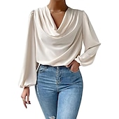 cheap Dressy Tops-Blouse Women&#039;s Black White Pink Solid Colored Office Valentine&#039;s Day Party Basic V Neck Regular Fit S