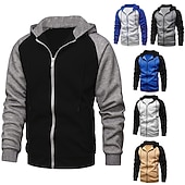 baratos hoodies básicos dos homens-Homens Moletom zip Up com capuz Jaqueta de suor Moletom com capuz Casacos Preto Azul Real Azul Cáqui Cinza Claro Com Capuz Côr Sólida Trabalho Casual Streetwear Poliéster Roupa de Esporte Trabalho