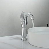 cheap Classical-Antique Bathroom Sink Mixer Faucet, Washroom Basin Taps Brass Swan Shape Copper Electroplated Finish Vintage Style Single Handle One Hole Water Taps with Cold Hot Hose