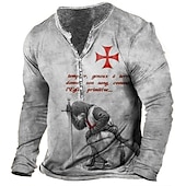 お買い得  宗教的-男性用 Tシャツ ヘンリーシャツ グラフィック テンプルクロス Soldier ヘンリー ライトグリーン ルビーレッド ブルー グリーン カーキ色 3Dプリント プラスサイズ アウトドア 日常 長袖 ボタンダウン プリント 衣類 スタイリッシュ ヴィンテージ ベーシック クラシック