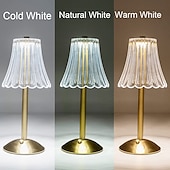 baratos Candeeiros de mesa-candeeiro de mesa de cristal estilo nórdico saia modelagem decoração do quarto atmosfera criativa, lâmpada noturna, recarregável, escurecimento de três engrenagens, fonte de alimentação usb