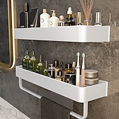 economico Mensole per il bagno-doccia caddy bagno scaffali a parete bianco dell&#039;organizzatore di immagazzinaggio cremagliera bagno cucina bagno hardware ciondolo bagno scaffale spazio doccia in alluminio cremagliera angolo mensola