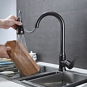 お買い得  キッチン用水栓金具-プルアウトスプレー付きキッチン蛇口、シングルハンドル1穴真鍮ハイアーク3モードミニマリストスタイルのキッチンタップ（ガングレー/ブラック/クローム）