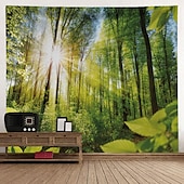 baratos Tapeçaria da Floresta-l.t.home natureza tapeçaria de parede arte decoração cobertor cortina piquenique toalha de mesa pendurado casa quarto sala de estar dormitório decoração floresta paisagem sol através da árvore