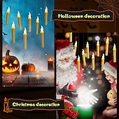 baratos Luzes de velas-12 peças velas flutuantes de natal com controle remoto led velas sem chama penduradas castiçais sem chama velas de led com ganchos cintilantes operados por bateria para halloween igreja natal natal