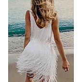 お買い得  1920年代のドレス-20代の轟音 1920年代風 ミニ ドレス フラップワンピース ノー・スリーブ グレートギャツビー タッセル スパンコール タッセル Ｖネック 仮装 女性用 クリスマス カーニバル 新年 プロムドレス クラブ パーティー 成人 ドレス ホームカミングドレス 夏 春