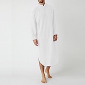 billiga Morgonrockar-Herr Pyjamas Vardagsklädsel Nattlinne Sovkläder 1 st Ren färg Mode Komfort Mjukt Hem Säng Polyester Andningsfunktion Rund hals Långärmad Grundläggande Höst Vår Blå Grå