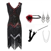 economico Outfit-Anni Ruggenti Ispirato al vintage Il grande Gatsby Lunghezza corta Abito Flapper Vestito Abiti Senza maniche Il grande Gatsby Invitato al matrimonio Paillettes Frangia con nappe Paillettes Scollo a V
