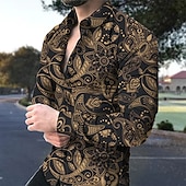 billige Etnisk mønster-Herre Blomstret Skjorte Boho skjorte Skjorte med knapper Langermet Mote Designer Fritid utendørs Avslappet Daglig Sommer Vår Aftæpning Trykt mønster Knapp ned Svart Militærgrønn Rød Navyblå