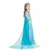 preiswerte Märchen-Motto-Kleider-kinder mädchen elsa gefroren kostüm kleid cartoon einfarbig a linie kleid party blau maxi langarm prinzessin schöne kleider herbst winter regular fit 3-10 jahre
