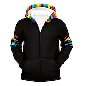 baratos Padrão 3D-Homens Arco-Íris Estampas Abstratas Moletom Moletons Full Zip Hoodie Manga Longa Moletom com capuz Com Capuz Roupa de rua Impressão 3D Desportos e Ar livre Diário Esportes Preto Zíper Imprimir