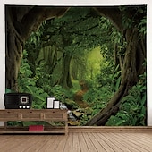 baratos Tapeçaria da Floresta-l.t.home natureza tapeçaria de parede arte decoração cobertor cortina piquenique toalha de mesa pendurado casa quarto sala de estar dormitório decoração floresta paisagem sol através da árvore