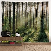 baratos Tapeçaria da Floresta-l.t.home natureza tapeçaria de parede arte decoração cobertor cortina piquenique toalha de mesa pendurado casa quarto sala de estar dormitório decoração floresta paisagem sol através da árvore