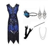economico Outfit-Anni Ruggenti Ispirato al vintage Il grande Gatsby Lunghezza corta Abito Flapper Vestito Abiti Senza maniche Il grande Gatsby Invitato al matrimonio Paillettes Frangia con nappe Paillettes Scollo a V