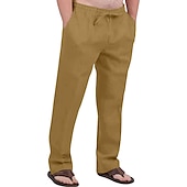 cheap Classic-Men&#039;s Linen Pants Trousers Summer Pants Drawstring Elastic Waist Front Pocket Plain Comfort Soft Casual Daily Cotton Blend Fashion Classic Gray Green White