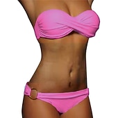 abordables Ensemble de bikinis-Femme Maillots de Bain Bikinis 2 pièces Slip Brésilien Maillot de bain Ruché 2 Pièces Dos ouvert Sexy Tenues de plage Sexy Plein Couleur monochrome Sans Bretelles Sans Manches Maillots de bain