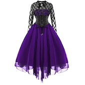 economico Vestiti-Retrò Vintage Punk &amp; Gotico Medievale Vestito Mascherata Strega Ragazza gotica Pizzo Costume Per donna Fantasia Stile Steampunk Notte di Valpurga Carnevale Mascherata Festa / Sera Adulti Vestito