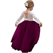billiga Brudnäbbsklänningar-Barn flickors blommig klänning strandbröllop avslappnad tulle klänning fest rynkad mesh spets grön vit blå maxi lång ärm prinsessan söta klänningar festklänning online vanlig passform 4-13 år klänning