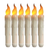 abordables Luces de velas-6/12 Uds velas led luces 6,5 pulgadas 16,5 cm velas cónicas led sin llama blancas velas cónicas colgantes que funcionan con pilas candelabros de batería parpadeantes para fiesta iglesia halloween