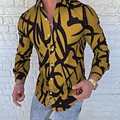 billiga Geometriska mönster-Herr Geometriska mönster Abstrakt Skjorta Knapp upp skjorta Långärmad Mode Designer Ledigt Utomhus Dagligen Höst Vinter Krage Mönster Button-Down Svart Gul Rubinrött Blå Grön