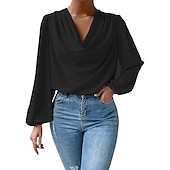cheap Dressy Tops-Blouse Women&#039;s Black White Pink Solid Colored Office Valentine&#039;s Day Party Basic V Neck Regular Fit S