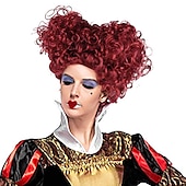 cheap Movie Character Wigs-Adult New Royal Queen Wig Wine Red Short Curly Hair with Hearts Lolita Styled  Accessories Halloween Wigs