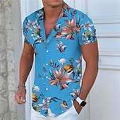 economico Stampa Floreale-Per uomo Floreale Hawaiano Aloha Camicia Camicia hawaiana Camicia con bottoni Manica corta Di tendenza Originale Informale Esterno Informale Giornaliero Primavera estate Collo ripiegabile Bottone giù