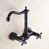 cheap Kitchen Faucets-Retro Style Utility Sink Black Laundry Faucet, Wall Mount High Arc Two Handles Two Holes Wash Basin Tap with Hot and Cold Water Hoses, Laundry Tub Pot Filler Commercial Faucet
