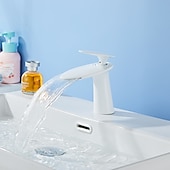 economico Classici-Rubinetto per lavabo da bagno, rubinetti per vasca da bagno in stile moderno monoforo a cascata in ottone con acqua calda e fredda